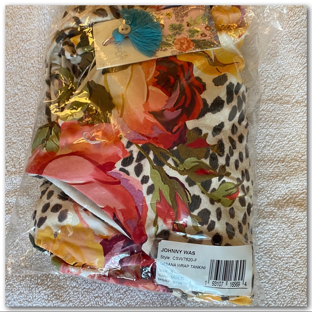 Johnny Was Oksana Leopard Floral Print Halter Wrap Tankini Top - Picture 11 of 12
